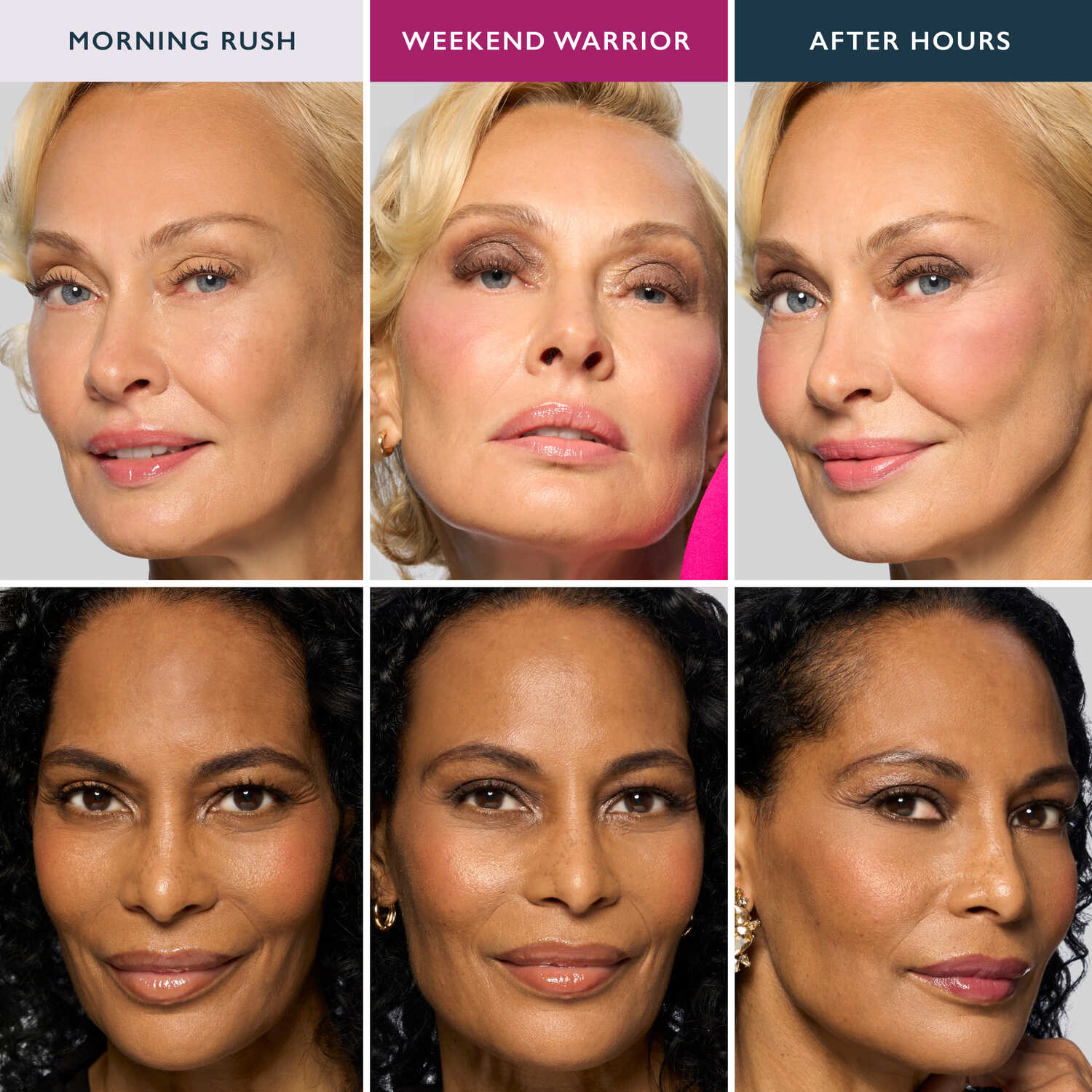 Glam on the Go Face + Eye Palette model grid in light and tan